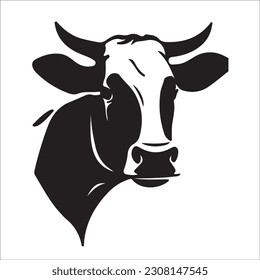 Set of cows. Black silhouette cow isolated on white. Hand drawn vector illustration.