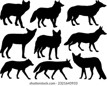 Set of Coyote Silhouette Vector Art