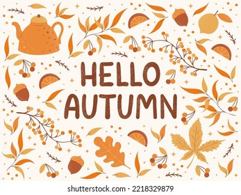 Set of cozy autumn elements, hand drawn illustration