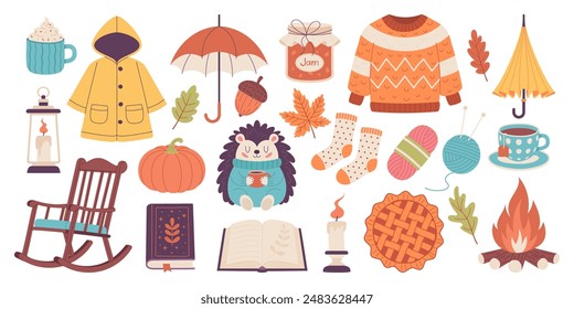 Set of cozy autumn elements, vector illustration