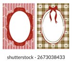 Set of cozy Christmas photo frames with red bows and festive backgrounds — plaid and striped. Ideal for holiday cards, invitations, printable decor, and gift tags.