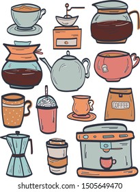 set cozy coffee shop elements clipart, isolated, color, design, print, stickers, icon