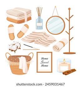 Set of cozy home elements isolated on a white background.