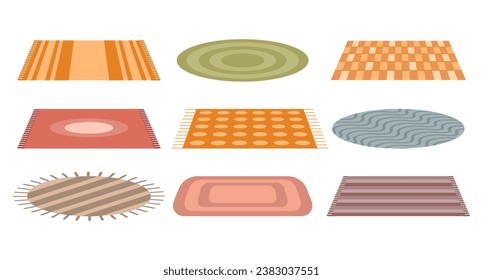 A set of cozy rugs with ornaments, carpets. Home interior items. Vector