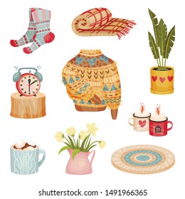 Set of cozy things. Vector illustration on a white background.