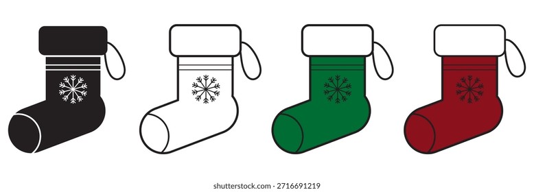 Un conjunto de calcetines de invierno acogedores con patrones lúdicos que incluyen copos de nieve, corazones, árboles y rayas. Estos calcetines de vacaciones están dispuestos en un diseño divertido y disperso, mostrando un estilo plano lindo y mínimo.
