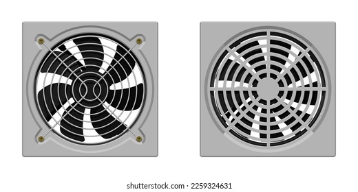 Set of CPU cooler fan on white background