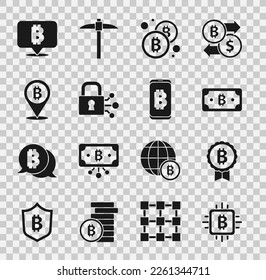 Set CPU mining farm, Bitcoin, Cryptocurrency bitcoin, Lock with,  and Mining from mobile icon. Vector - Powered by Shutterstock - Get 15% off with code: PIKWIZARD15