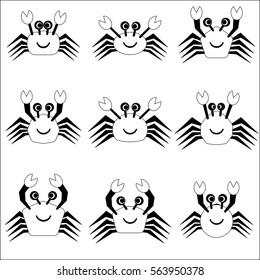 set of crab draw cartoon vector