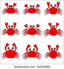set of crab draw cartoon vector