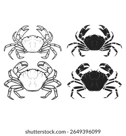 Set of crab illustrations. Crab seafood. Design element for logo, label, sign, poster, flyer. Vector illustration