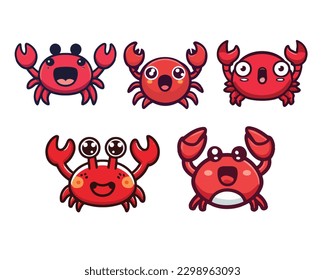 Set Crab mascot Cute icon vector illustration