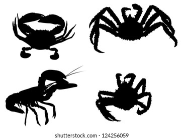 set of crab silhouettes isolated on white background
