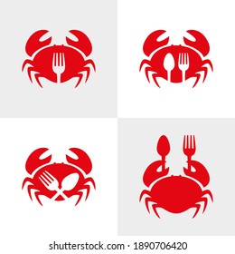 a set of crab and spoon vector illustrations for icons, symbols, restaurant logos, seafood logos