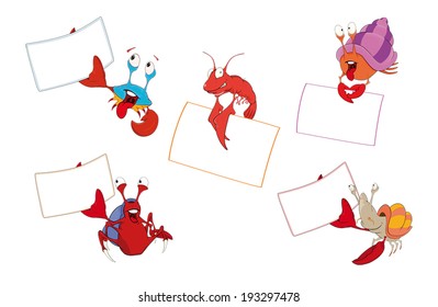 Set of crabs with the empty forms cartoon 