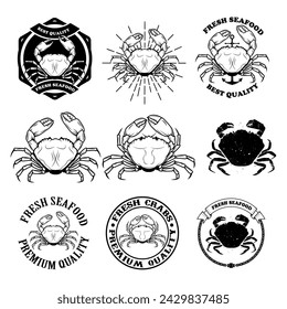 Set of crabs labels, badges and emblems and design elements. Finest crab meat. Fresh seafood. Design elements in vector.