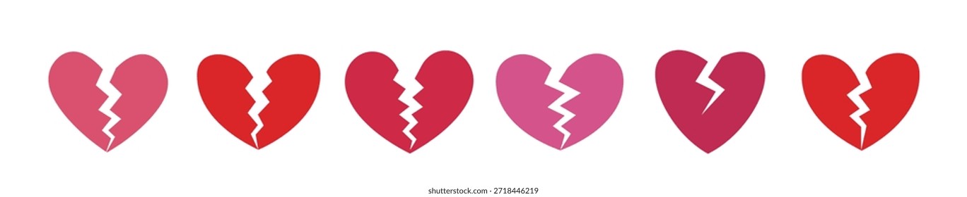 Set of crack love heart flat vector illustration.
Broken heart shaped symbol.
White background.