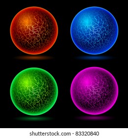 A set of cracked balls. Illustration on black background