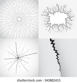 Set of cracked and broken glass, vector