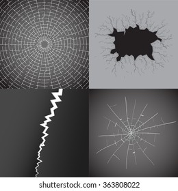 Set of cracked and broken glass, vector