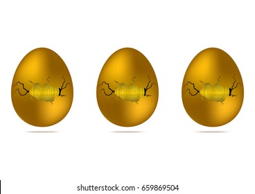 Set Of Cracked Golden Egg