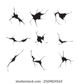 set of cracked hand drawn illustration isolated on white background