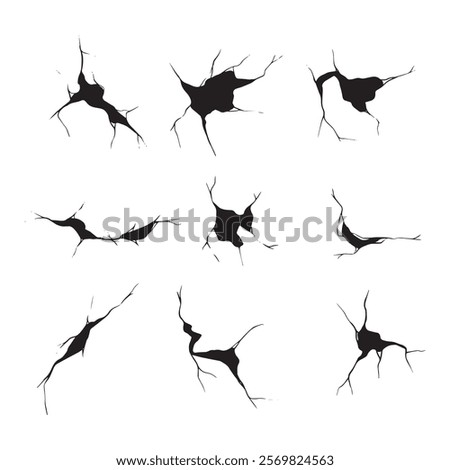 set of cracked hand drawn illustration isolated on white background