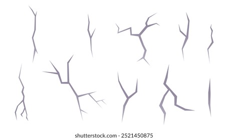 Conjunto de textura de parede rachada. Fundo de rachaduras de superfície
