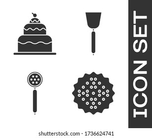 Set Cracker biscuit , Cake , Strainer spoon  and Spatula  icon. Vector