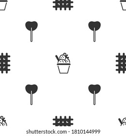 Set Cracker biscuit, Ice cream in bowl and Lollipop on seamless pattern. Vector