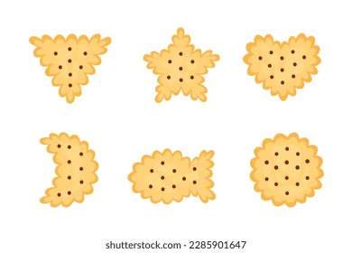 Set of cracker chips of different shapes vector cartoon