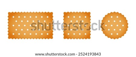 Set of crackers. Sweet or salty biscuit cookies in round, square and rectangle shapes. Popular children crunchy snacks isolated on white background. Vector cartoon illustration.