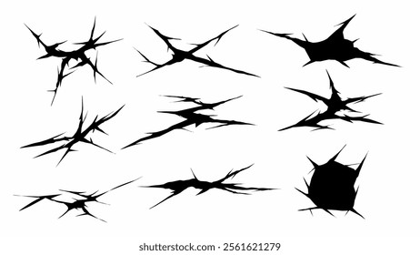 Set of cracks, broken glass effect, abstract shapes illustration vector isolated on white background