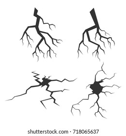 Set of cracks and clefs. Different crack in ground after earthquake the rift on surface. Vector illustration