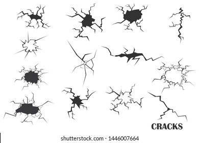 Set of cracks. Isolated on white background