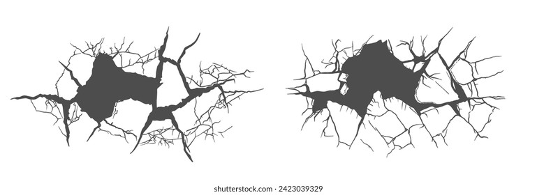Juego de grietas en el suelo. la sequía se resquebraja. Ilustración del vector