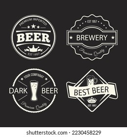 Set of Craft Beer badges with with design elements. Vector illustration. Vintage design for bar, pub and restaurant business. Coaster for beer. Craft beer badges in vintage style. Oktoberfest Overlay