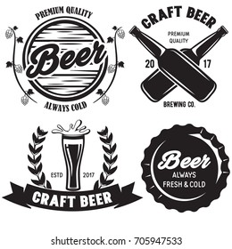 Set of Craft Beer badges with with design elements. Vector illustration. Vintage design for bar, pub and restaurant business. Coaster for beer. Craft beer badges in vintage style. Oktoberfest Overlay