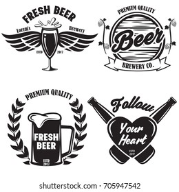 Set of Craft Beer badges with with design elements. Vector illustration. Vintage design for bar, pub and restaurant business. Coaster for beer. Craft beer badges in vintage style. Oktoberfest Overlay