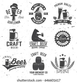 Set of Craft Beer badges with hops and bear. Vector illustration. Vintage design for bar, pub and restaurant business. Coaster for beer.