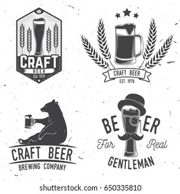 Set of Craft Beer badges with hops and bear. Vector illustration. Vintage design for bar, pub and restaurant business. Coaster for beer.