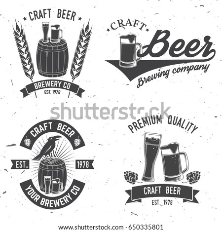 Set of Craft Beer badges with hops and bear. Vector illustration. Vintage design for bar, pub and restaurant business. Coaster for beer.