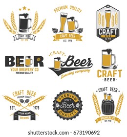 Set of Craft Beer badges. Vector illustration. Vintage design for bar, pub and restaurant business. Coaster for beer. Oktoberfest Overlay