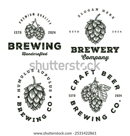Set of Craft Beer Brewery Logo, Vintage Hop Cone Badge Emblem Design Collection