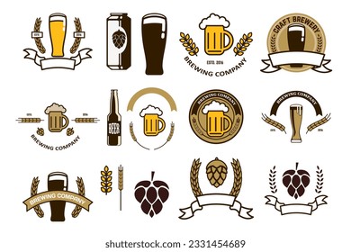 Set of craft beer emblems and logo templates. Retro vector design graphic element, emblem, logo, insignia, sign, identity, logotype, poster.