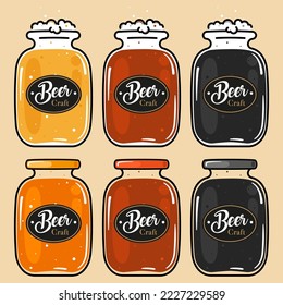 A set of craft beer in glass jars 