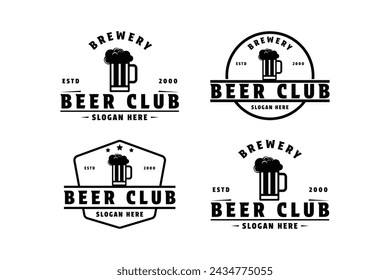 set of craft beer mug brewery logo design vintage retro style