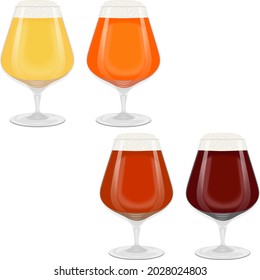 Set with craft beer in snifters for banners, flyers, posters, cards. Light and dark beer, ale, and lager. Beer Day. October fest. Vector illustration isolated on white background