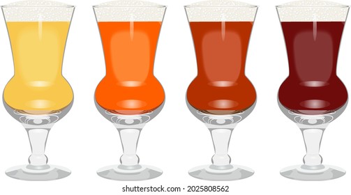 Set with craft beer in thistle glass for banners, flyers, posters, cards. Light and dark beer, ale, and lager. Beer Day. October fest. Vector illustration isolated on white background