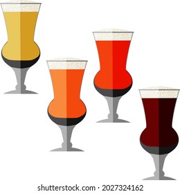 Set with craft beer in thistle glasses for banners, flyers, posters, cards. Light and dark beer, ale, and lager. Beer Day. October fest. Flat style. Vector illustration isolated on white background